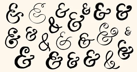 Black Hand drawn and brush made ampersands symbols. Pen and ink, grunge and Stock Illustration