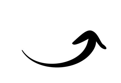 Black hand drawn arrow pointing down following a curved path Illustrazione stock