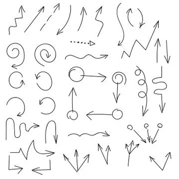Black hand drawn arrow set isolated on white background Stock Illustration