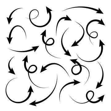 Black Hand Drawn Arrows Set on White Background. Arrow, Cursor Icon. Vector Stock Illustration