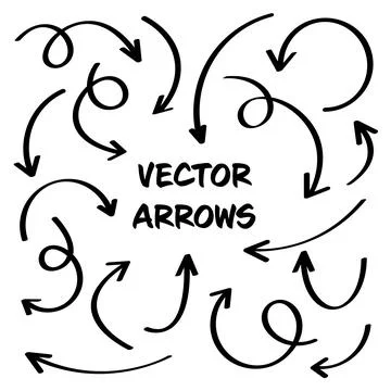 Black Hand Drawn Arrows Set on White Background. Arrow, Cursor Icon. Vector Stock Illustration