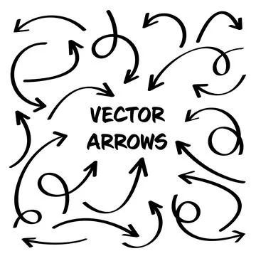 Black Hand Drawn Arrows Set on White Background. Arrow, Cursor Icon. Vector イラスト素材