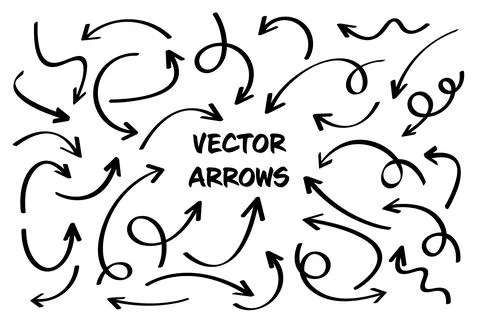 Black Hand Drawn Arrows Set on White Background. Arrow, Cursor Icon. Vector Stock Illustration