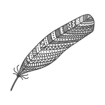 Black hand drawn feather painted in boho style Stock Illustration
