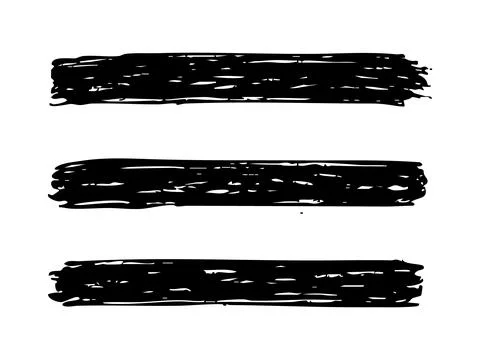 Black hand drawn hamburger menu icon with three brush stroke lines isolated on Stock Illustration