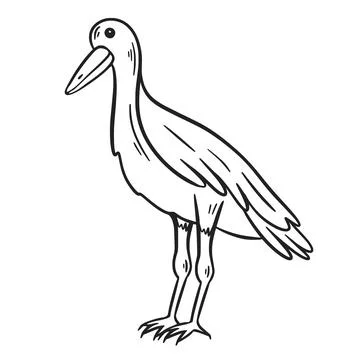 Black hand-drawn outline of stork Stock Illustration