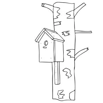 Black hand drawn outline vector illustration of A birdhouse or squirrel house Ilustração Stock
