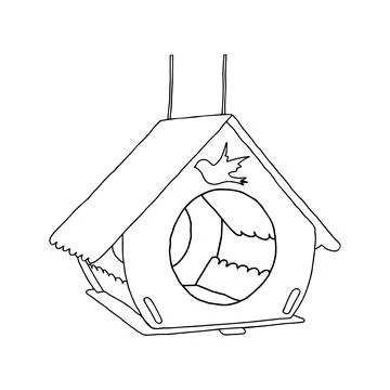 Black hand drawn outline vector illustration of A birdhouse or squirrel house Ilustração Stock