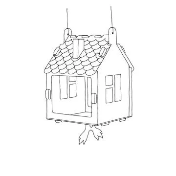 Black hand drawn outline vector illustration of A birdhouse or squirrel house Ilustração Stock