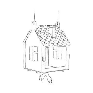 Black hand drawn outline vector illustration of A birdhouse or squirrel house Ilustração Stock
