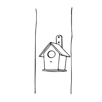 Black hand drawn outline vector illustration of A birdhouse or squirrel house Illustrazione stock