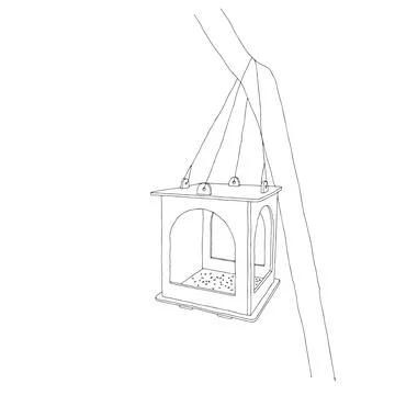 A Black hand drawn outline vector illustration of A birdhouse or squirrel hou Ilustração Stock