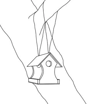 Black hand drawn outline vector illustration of A birdhouse for birds from ne Ilustração Stock