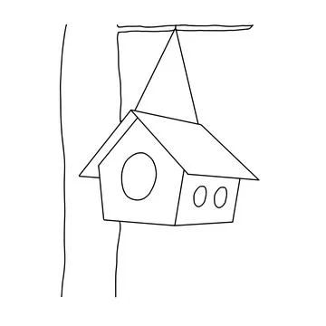 Black hand drawn outline vector illustration of A birdhouse for birds from ne Ilustração Stock