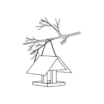 Black hand drawn outline vector illustration of A birdhouse for birds from ne Ilustração Stock