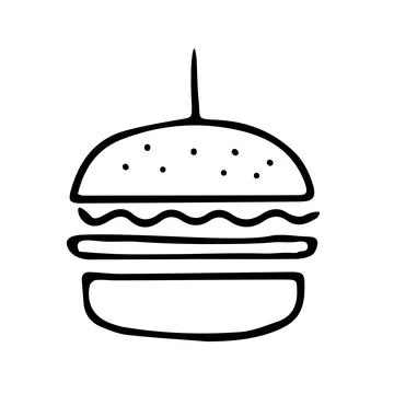 A Black hand-drawn outline vector illustration of a hamburger isolated on a w Stock Illustration