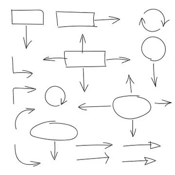 Black Hand drawn set of arrows and block schemes, vector illustration Stock Illustration