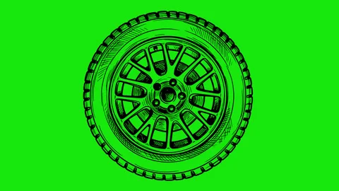 Black hand drawn style car wheel spinning Stock Footage 335233217