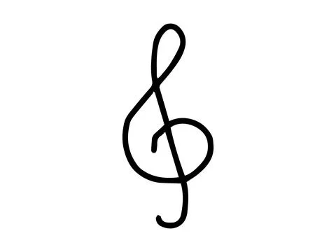 Black hand drawn treble clef isolated on a white background. Concept of musical Stock Illustration