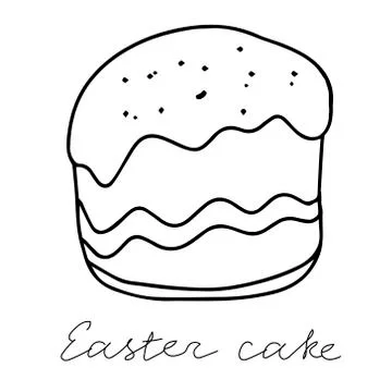 A Black hand-drawn vector illustration of an Easter cake with raisins and a f Illustrazione stock