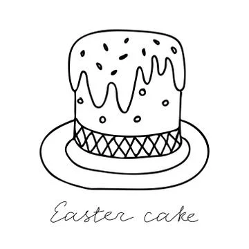 A Black hand-drawn vector illustration of an Easter cake with raisins and a f Illustrazione stock