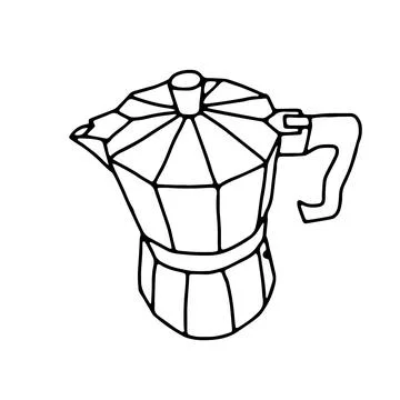 Black hand drawn vector illustration of a metal geyser coffee maker isolated on Stock Illustration