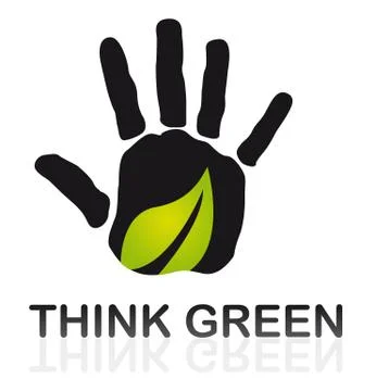 Black hand with green leaf over white background. vector Stock Illustration