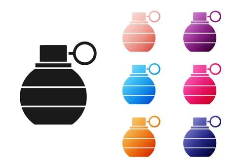 Black Hand grenade icon isolated on white background. Bomb explosion. Set icons 스톡 일러스트