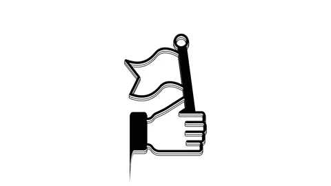Black Hand holding flag icon isolated on white background. Victory, winning and Stock Footage 233959493
