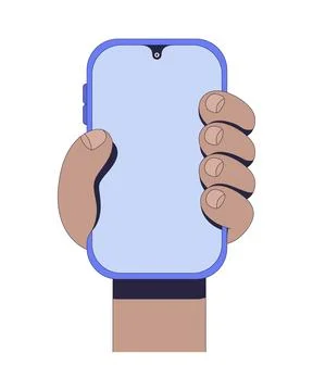 Black hand holding phone vertically with blank display instruction graphic Stock Illustration