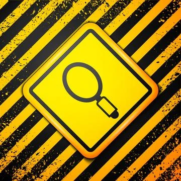 Black Hand mirror icon isolated on yellow background. Warning sign. Vector Stock Illustration