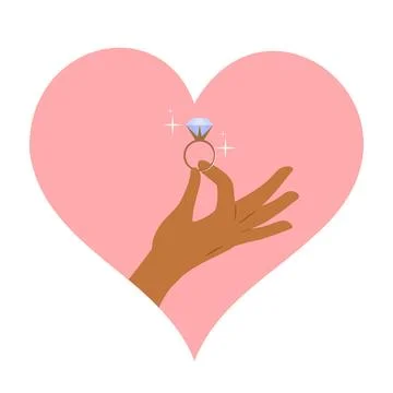 Black Hand Offering Wedding Ring Vector Illustration Cartoon Proposal Concept Stock Illustration