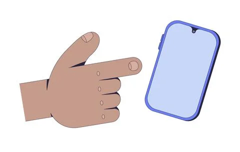 Black hand pointing at phone instruction graphic Stock Illustration