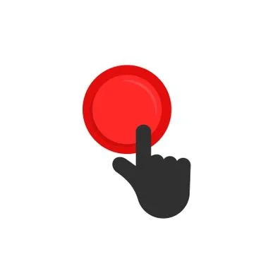 Black hand pushing on red button Illustrazione stock