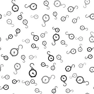 Black Hand scale spring mechanical icon isolated seamless pattern on white Illustrazione stock
