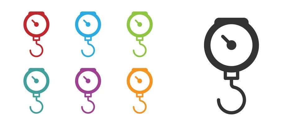 Black Hand scale spring mechanical icon isolated on white background. Set ico Stock Illustration