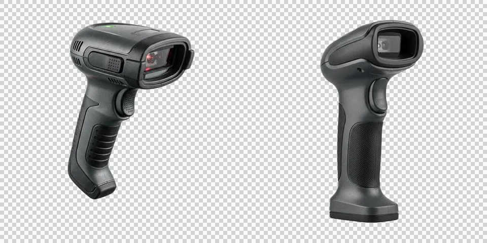 Black handheld barcode scanner device isolated on transparent background fo.. Stock Photos