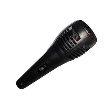 Black handheld dynamic microphone with on off switch Fotos Stock