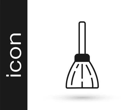 Black Handle broom icon isolated on white background. Cleaning service concept Illustration