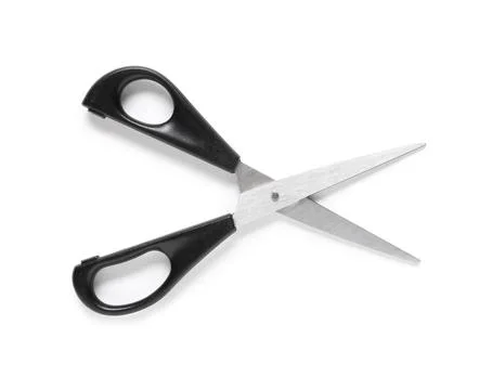 Black handled metal scissors for cutting and crafting, office and school supp Stock Photos