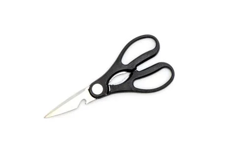 Black handled scissors isolated on white background Stock Photos