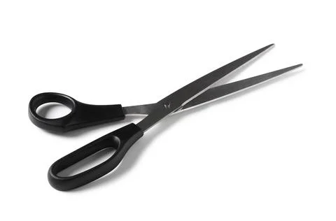 Black handled scissors with sharp metal blades for cutting and crafting proje Stock Photos