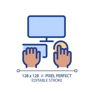 Black hands with computer pixel perfect RGB color icon Stock Illustration