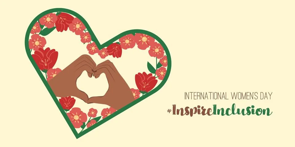 Black Hands gesture as Heart shape banner Inspire Inclusion 2024 move. Intern Stock Illustration