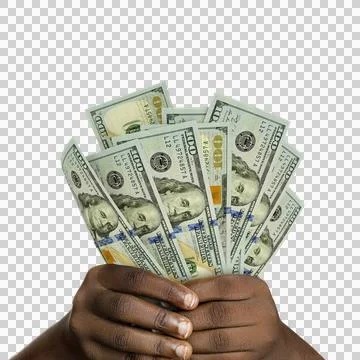 Black hands holding 3D rendered 100 us dollar notes Stock Photos