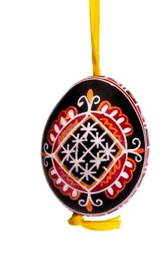 Black hanging hand painted easter egg Stock Photos