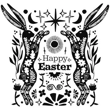 Black Happy Easter Linocut Composition Stock Illustration
