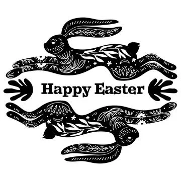 Black Happy Easter Linocut Composition Stock Illustration