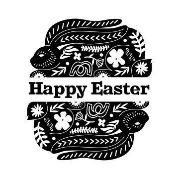 Black Happy Easter Linocut Composition Stock Illustration