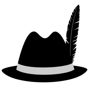 Black hat with feather on white Stock Illustration